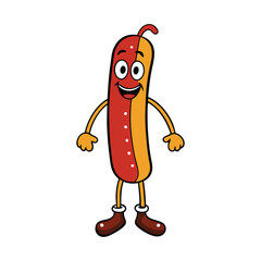 A joyful Oktoberfest bratwurst hotdog cartoon character, wearing a Bavarian hat, holding a beer mug, and smiling cheerfully, ready to celebrate the festival in style!