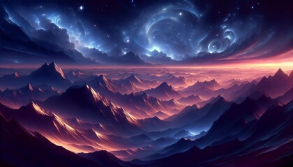 Celestial Mountainscape Dreamlike Fantasy Landscape