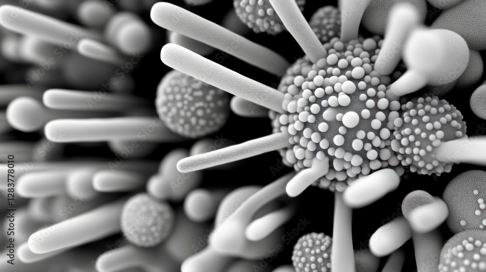 Poster complex textures of microorganisms display a fascinating arrangement of shapes and structures. this 