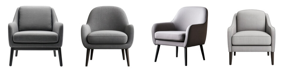 Fototapeta premium Sleek and Sophisticated Modern Armchairs in Neutral Gray Tones Ideal for Residential or Commercial Spaces Such as Living Rooms Offices Lobbies and More