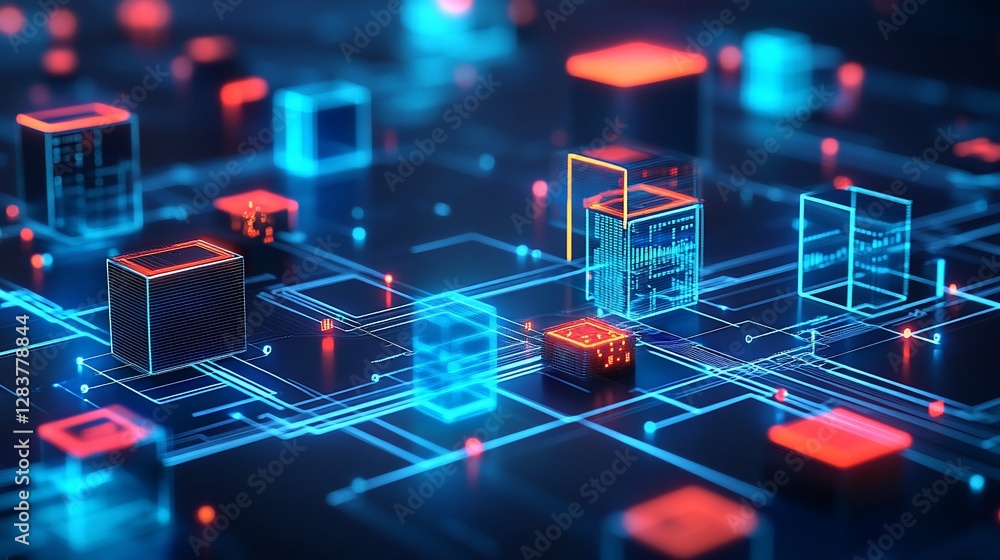 Aufkleber abstract digital network: futuristic data cubes and circuitry