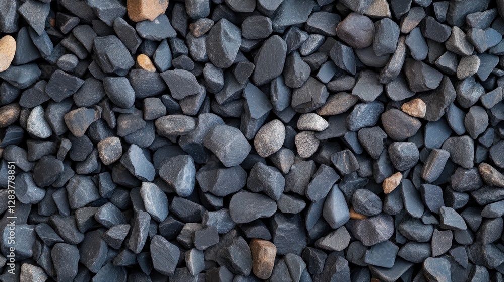 Poster an assortment of dark stones lies closely packed together showcasing a variety of sizes and textures