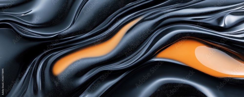 Aufkleber intricate texture of an oil spill displays smooth flowing patterns in deep black with striking orang
