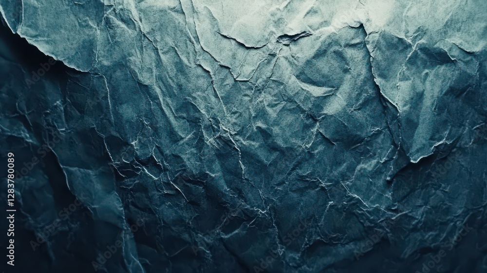 Poster abstract textured blue paper with wrinkled surface pattern and shadow effects