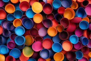 Vibrant Multicolored Plastic Cups Stacked in Random Arrangement