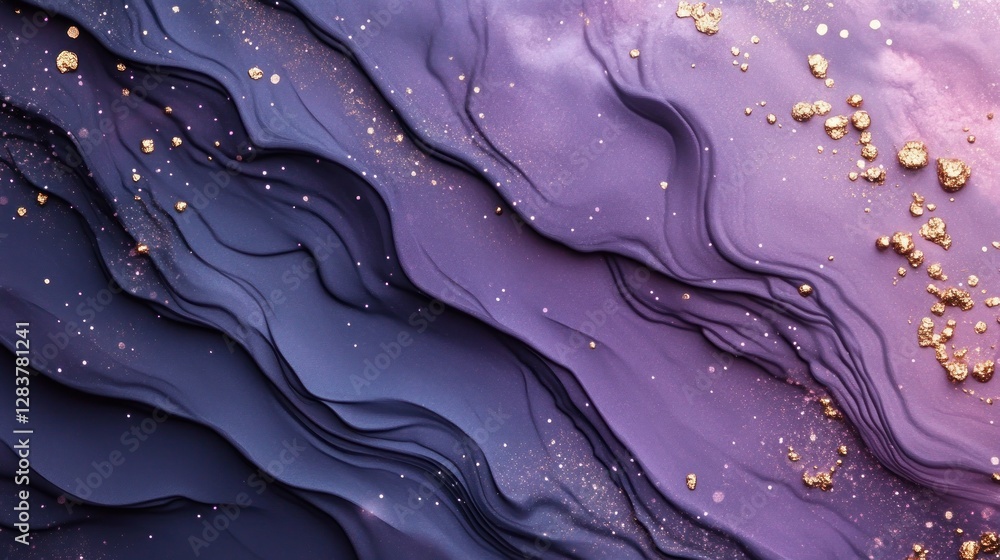 Poster swirling waves create a stunning galaxy texture in shades of purple and gold. this colorful backdrop