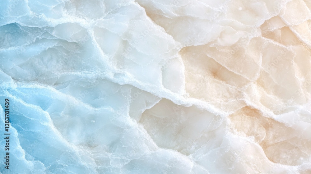 Poster glacier texture features a blend of soft blue and cream hues presenting unique patterns. ideal for b