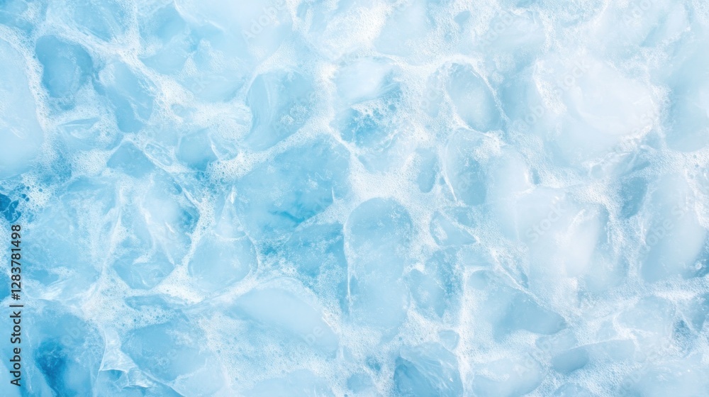 Poster the close-up view reveals a glacier texture featuring an array of light blue ice formations. this te