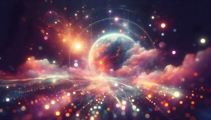 Celestial Landscape Dreamlike Planet and Starry Nebula