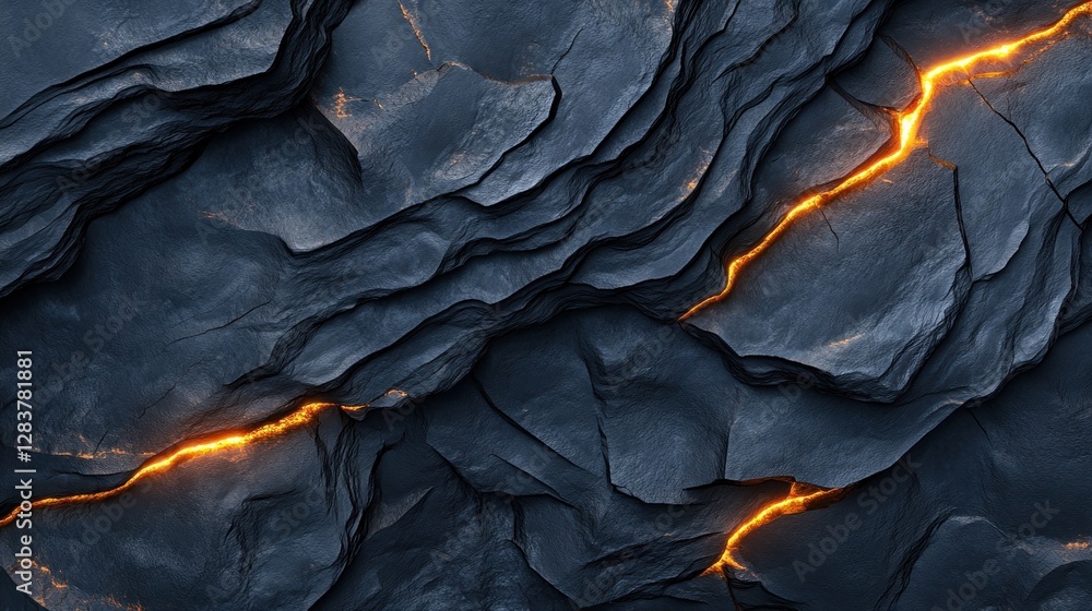 Aufkleber unique glowing coal texture features dark rocky formations interspersed with bright orange lines cre
