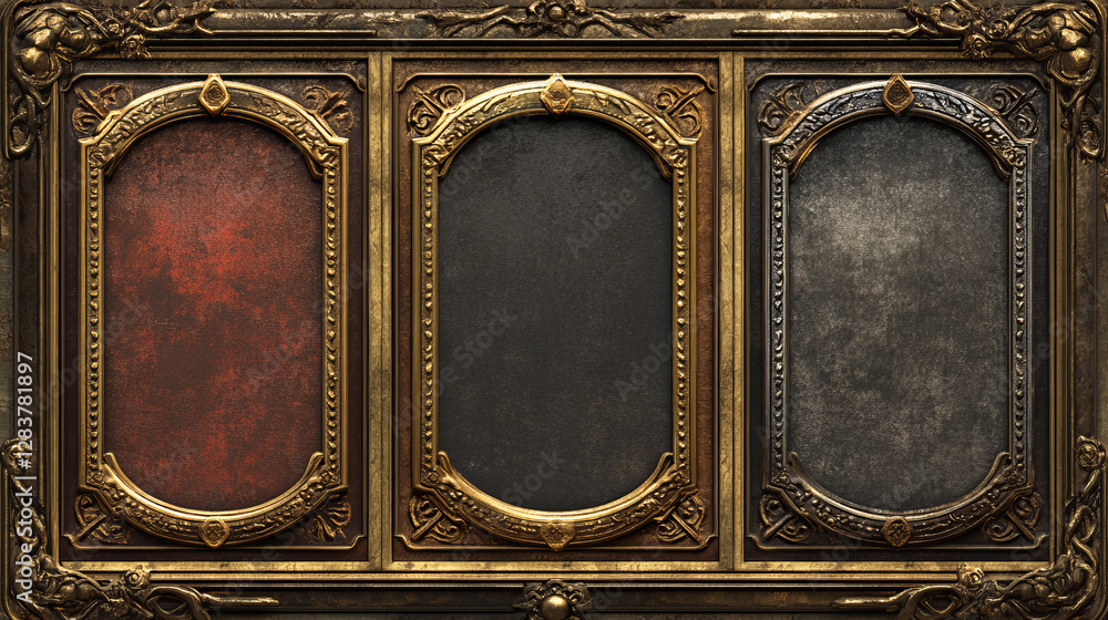Poster empty rectangle frames in medieval style for game ui design. vector cartoon set of user interface el
