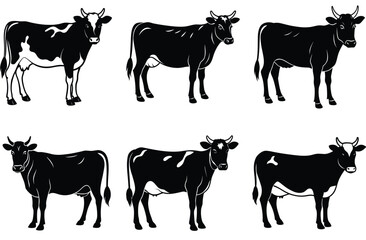 Exploring the World of Bundle Cows shilhouette. Animal vector silhouette , clip art, and symbol. Shilhouette of animal concept and simple design. 