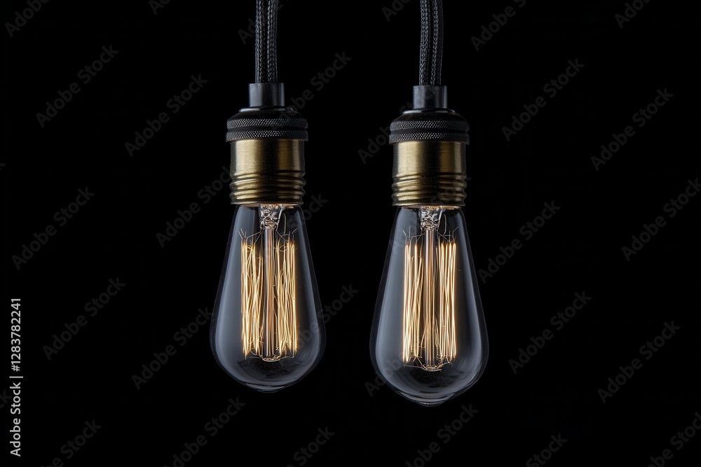 Poster classic edison bulb illuminating space in an isolated black setting with room for text