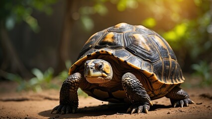 Fototapeta premium 1. **Giant Tortoise on Curieuse Island in the Seychelles Forest**