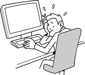 Worried Man Panic Doodle  Computer Fraud Mistake Fear Illustration



