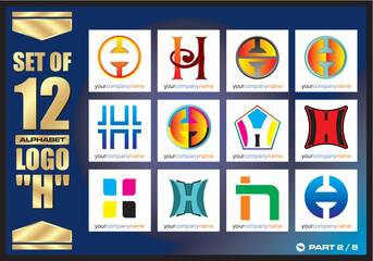 Business Corporate Logo Set, Alphabet H abstract logos, Flat Icons For Business Template Logo, Square Elements, Website, Business Symbol And Circle Elements