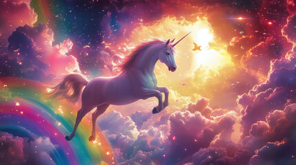 Cute Unicorns Sky With Rainbows