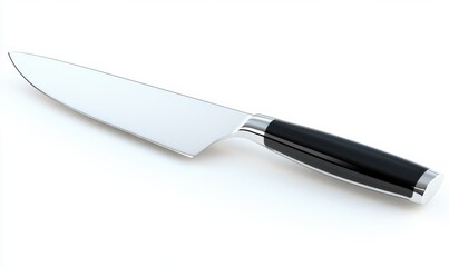 Sharp kitchen knife with black handle on white background for culinary use
