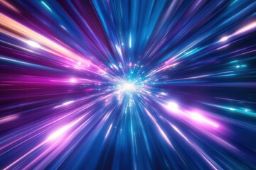 Obraz premium dynamic abstract light trails in electric blue and violet, creating dimensional movement through dark space with motion blur effects
