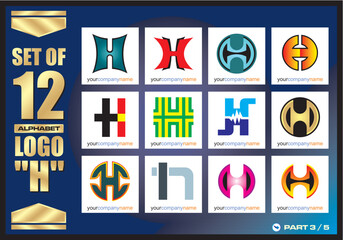 Business Corporate Logo Set, Alphabet H abstract logos, Flat Icons For Business Template Logo, Square Elements, Website, Business Symbol And Circle Elements