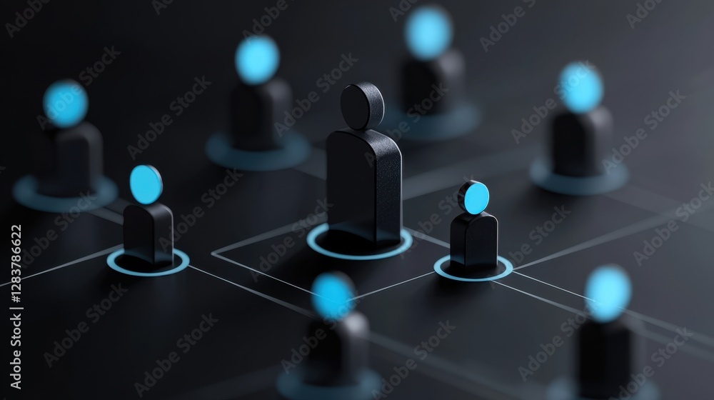 Poster abstract representation of human connection and teamwork in a digital network with glowing blue icon