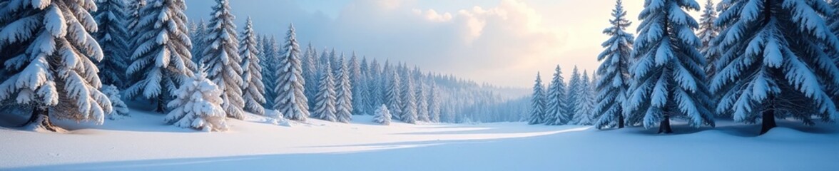 Fototapeta premium A blanket of snow covering the winter forest landscape, snowy landscape, wintry scene