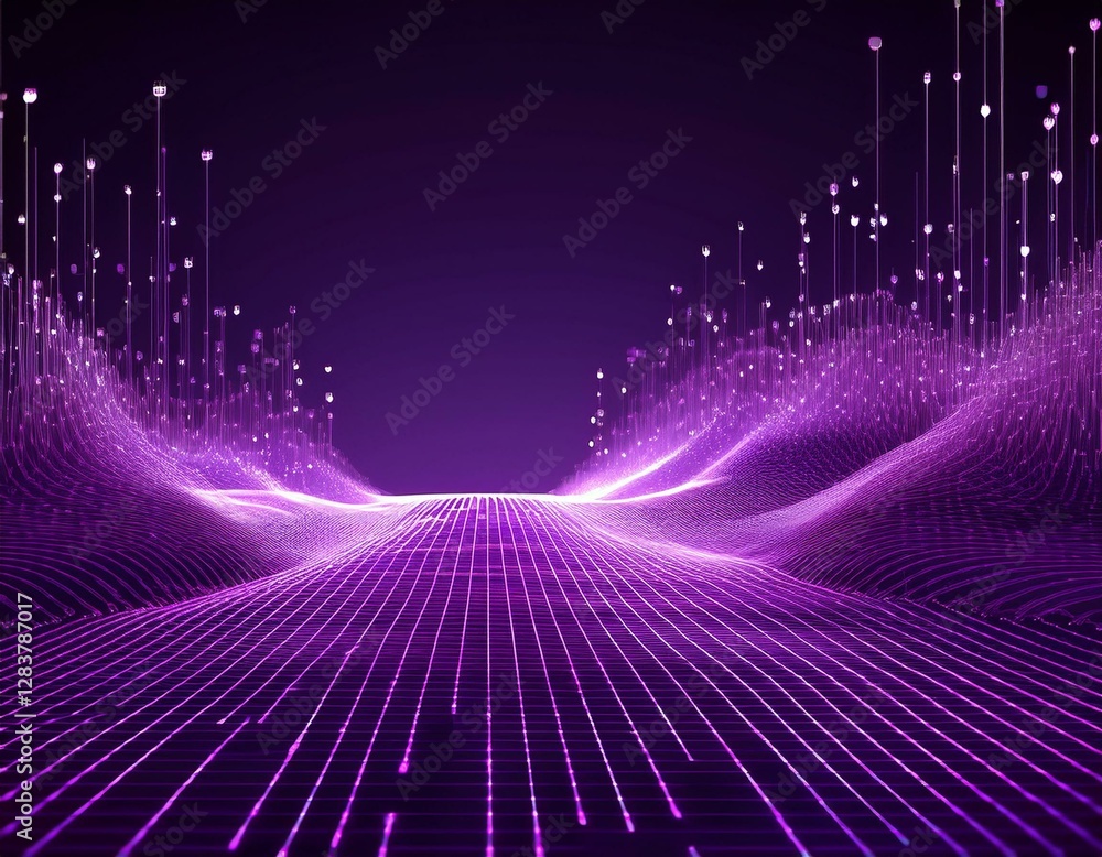Poster violet computer technology background. big data visualization. technology landscape. generated image