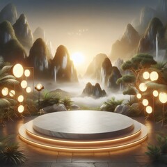 Serene Mountaintop Platform Sunrise Product Display