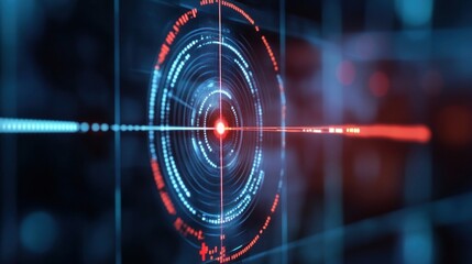 Futuristic Digital Target Interface:  A captivating visual of a technological aiming system with vibrant blue and red hues, representing precision and advanced technology.