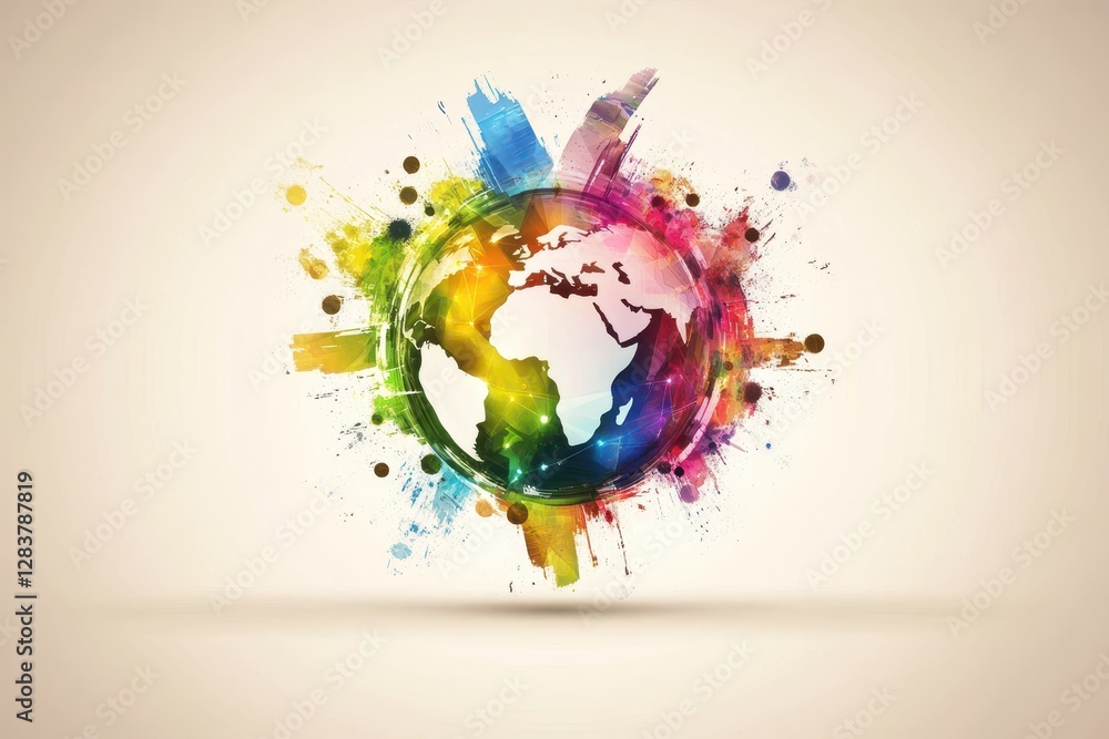 Poster colorful abstract representation of a world globe with splashes