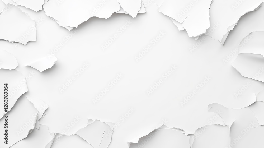 Aufkleber crumpled white paper background with torn edges and empty center