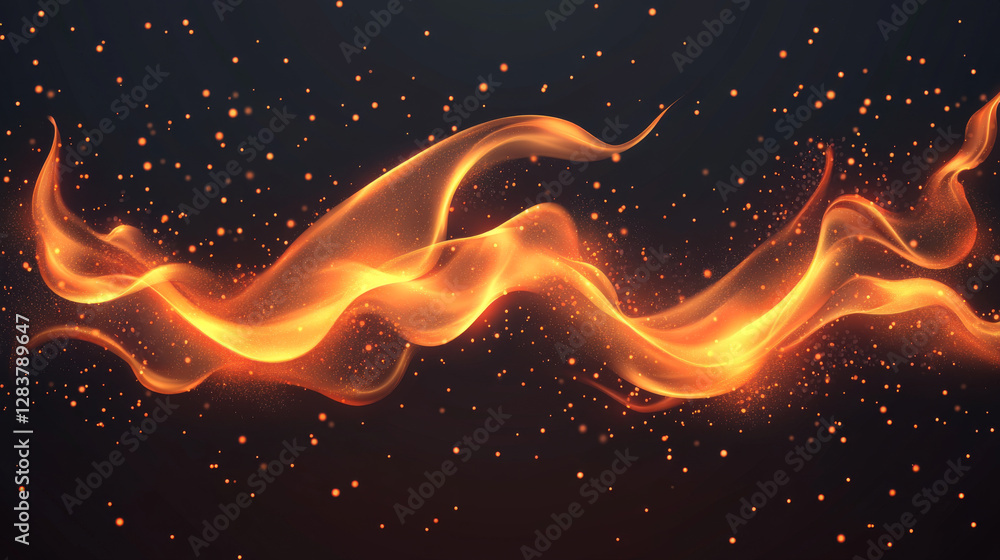 Poster abstract fire lines with sparks, bright glow lines isolated on transparent background. vector realis
