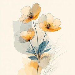Abstract floral background with poppies and watercolor stains
