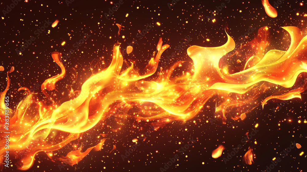 Poster abstract fire lines with sparks, bright glow lines isolated on transparent background. vector realis