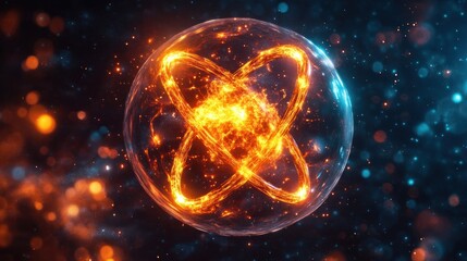 Fototapeta premium Fiery Atom Sphere in Cosmic Background