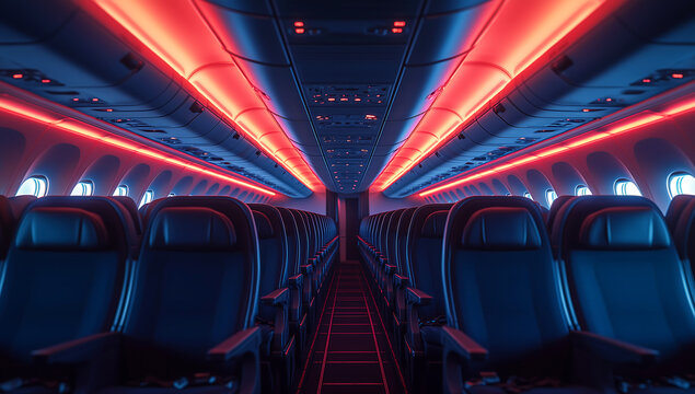 Luxury Airplane Cabin Interior – Premium Seating & Ambient Lighting for Airline, Travel & Aviation Stock Use, uxury travel blogs, aviation stock photo platforms, in-flight service promotions, 