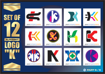 Business Corporate Logo Set, Alphabet K abstract logos, Flat Icons For Business Template Logo, Square Elements, Website, Business Symbol And Circle Elements