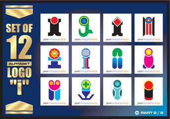 Business Corporate Logo Set, Alphabet I abstract logos, Flat Icons For Business Template Logo, Square Elements, Website, Business Symbol And Circle Elements