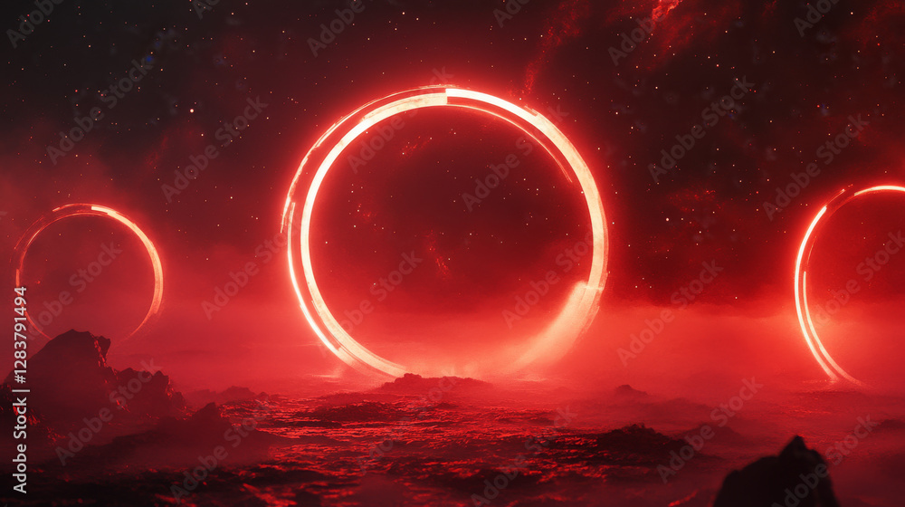Aufkleber red circle frames set isolated on transparent background. vector realistic illustration of round neo