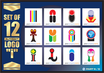 Business Corporate Logo Set, Alphabet I abstract logos, Flat Icons For Business Template Logo, Square Elements, Website, Business Symbol And Circle Elements