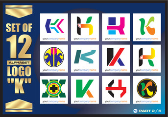 Business Corporate Logo Set, Alphabet K abstract logos, Flat Icons For Business Template Logo, Square Elements, Website, Business Symbol And Circle Elements