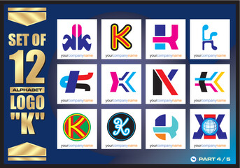 Business Corporate Logo Set, Alphabet K abstract logos, Flat Icons For Business Template Logo, Square Elements, Website, Business Symbol And Circle Elements