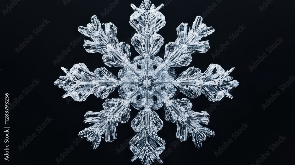 Poster detailed macro view of intricate snowflake on dark background
