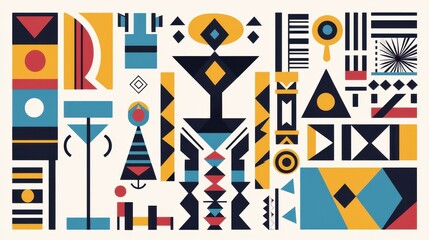 Vibrant Geometric Patterns with Colorful Shapes and Bold Lines for Creative Design Projects, Art, and Backgrounds Inspired by Modern Art Aesthetics