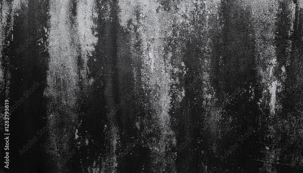 Poster dark abstract grunge texture with rough black and white streaks, weathered distressed surface ideal 