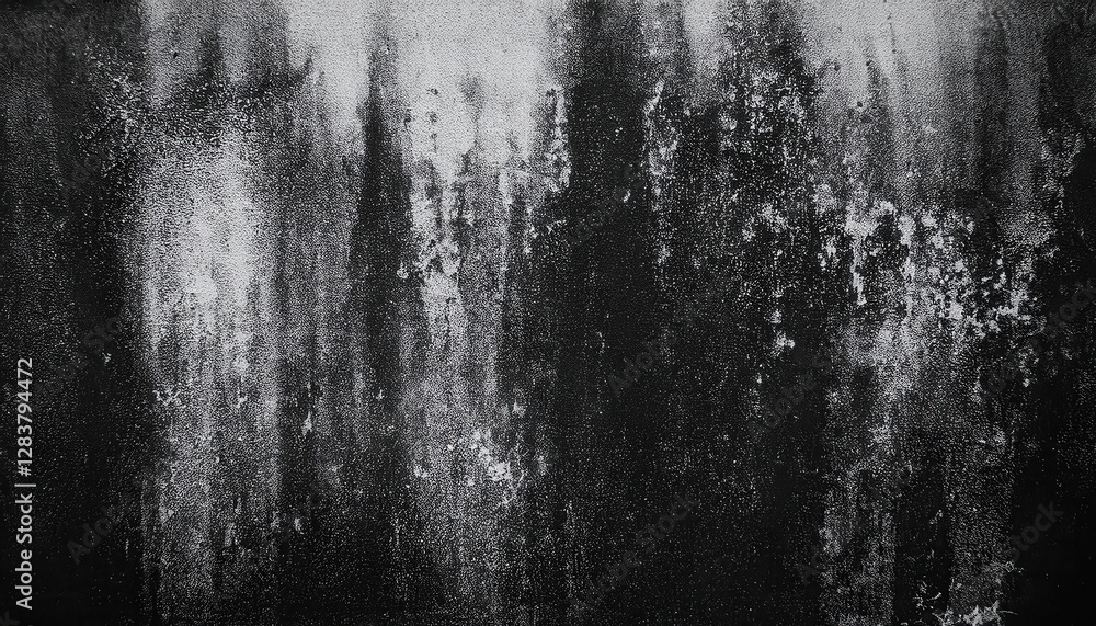 Poster dark abstract grunge texture with rough black and white streaks, weathered distressed surface ideal 