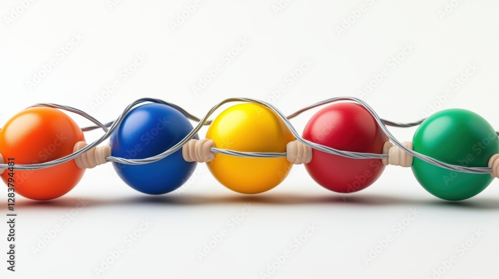 Poster colorful easter eggs in a row with communication and connection concept imagery