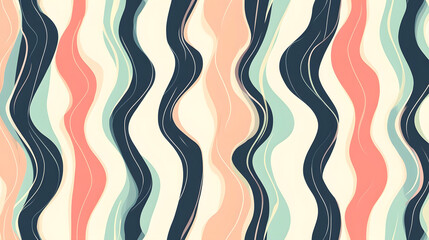 A pattern of wavy lines in pastel colors, creating an abstract background with a sense of movement and depth
