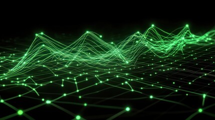 Obraz premium Green digital landscape, data visualization, network connection, abstract background, tech presentation