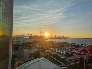 Urban sunrise over Biscayne Bay, Miami Florida